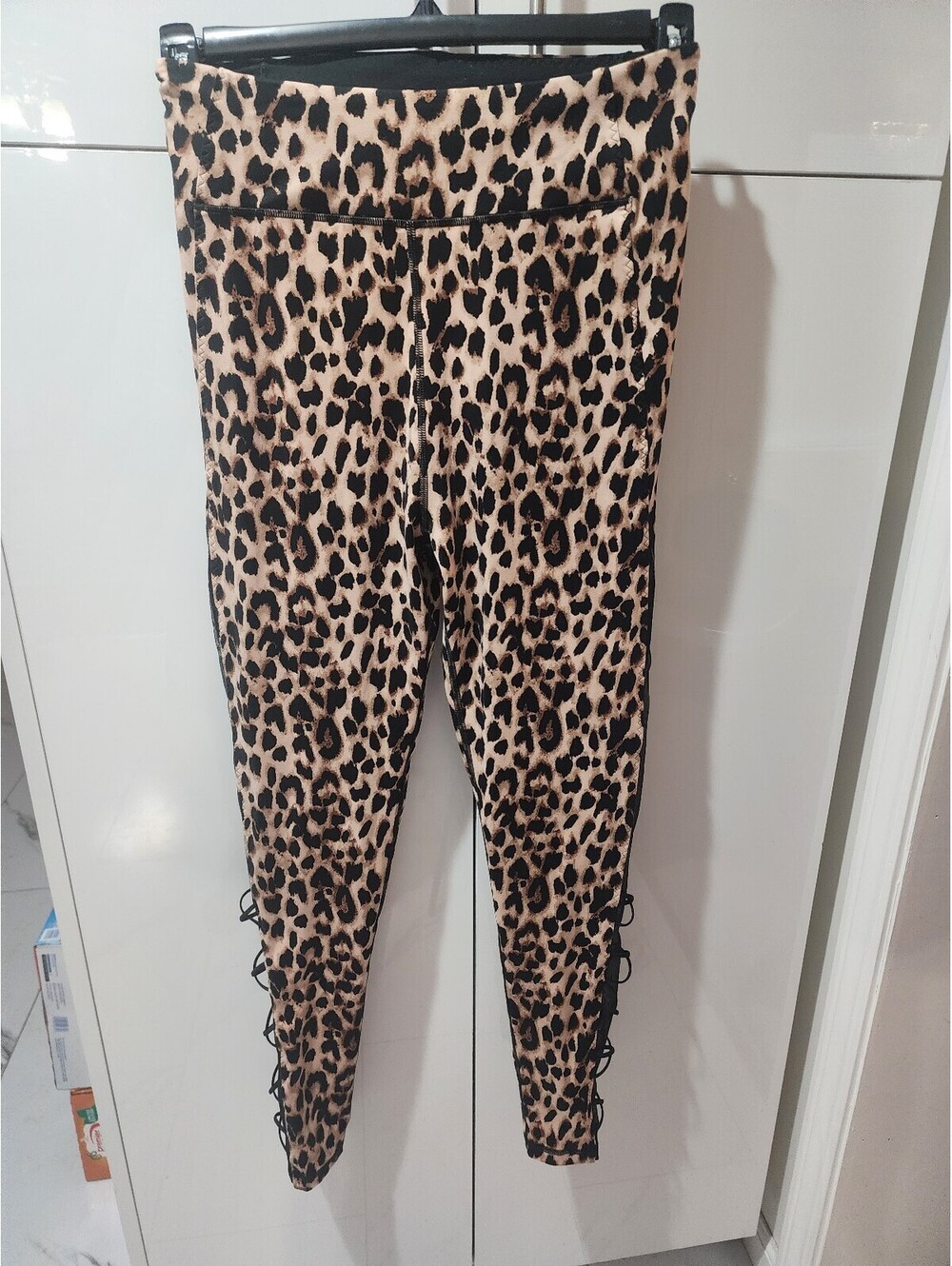 Victoria's Secret Leopard Print Leggings with Lace-Up Detail